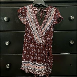 maroon aztec pattern romper